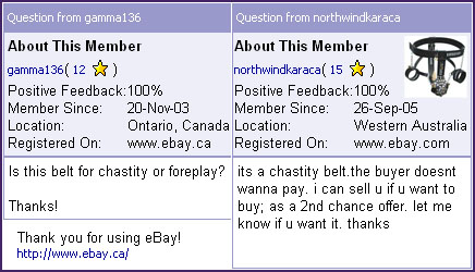 eBay Male Chastity Belt Conversations